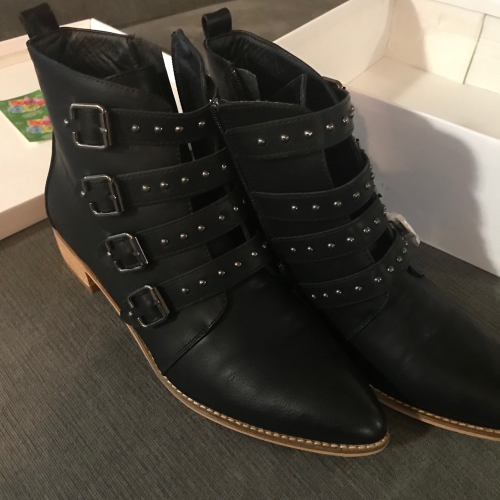 NIB black booties with buckles